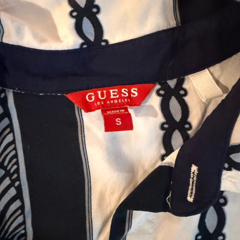 Guess Men's Shirt with Navy and White Patterns - Picture 2 of 3